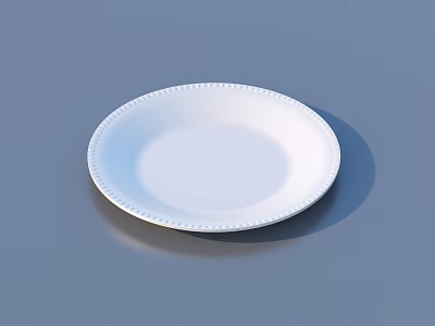 Round White Ceramic Tableware Set With Decorative Rim Dinner Plate 3d model