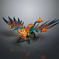 Fierce Fantasy Game Movie Character With Flaming Wings And Blue Gold Spikes