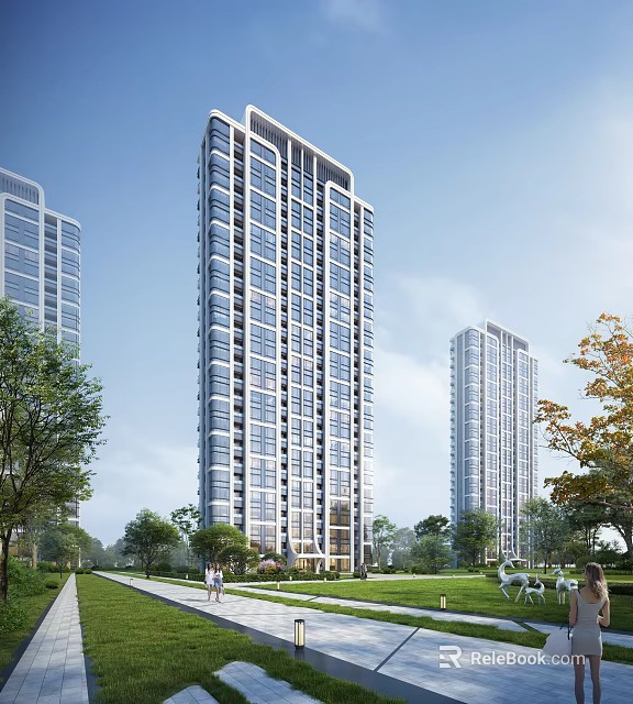 Modern High Rise Residential Buildings With Greenery And Surrounding Trees 3d model 