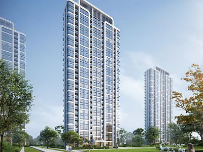 Modern High Rise Residential Buildings With Greenery And Surrounding Trees 3d model