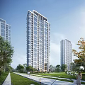 Modern High Rise Residential Buildings With Greenery And Surrounding Trees