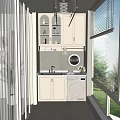 Modern Home Balcony Featuring Washing Machine Sink Cabinets Window And Greenery