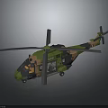 Military Helicopter With Camouflage Pattern Main Rotor Tail Rotor And Fuselage