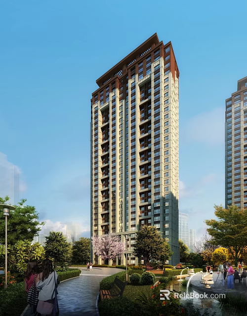 Modern Urban High Rise Residential Buildings Exterior With Green Trees And Sky 3d model 