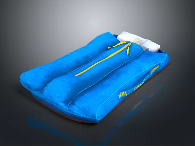 Blue Inflatable Mattress With Yellow Lines And White Pillow Comfortable For Daily Use 3d model