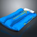Blue Inflatable Mattress With Yellow Lines And White Pillow Comfortable For Daily Use