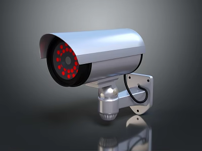 Projection Surveillance Camera With Silver Design Red LED Indicators Reflective Surface And Mounted Bracket 3d model