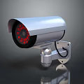 Projection Surveillance Camera With Silver Design Red LED Indicators Reflective Surface And Mounted Bracket 3d model