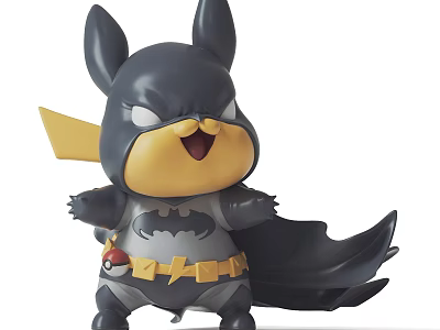 Cartoon Style Hybrid Sculpture Featuring Pikachu Batman Black Cape Yellow Belly Lightning Belt Bat Logo 3d model