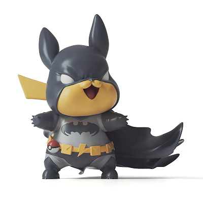Cartoon Style Hybrid Sculpture Featuring Pikachu Batman Black Cape Yellow Belly Lightning Belt Bat Logo 3d model