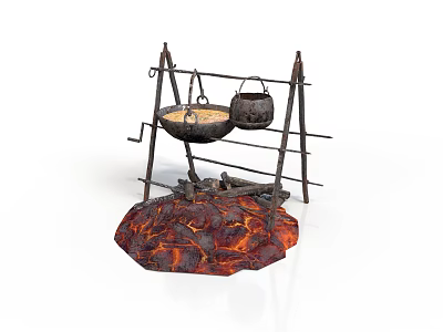 Original Style Outdoor Stove Cooking Pot Stove Carbon Fire Metal Rack Oil Fat Outdoor Original Cookware Washroom Restroom Toilet 3d model