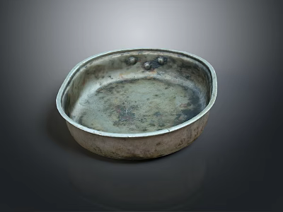 Vintage Household Metal Basin With Aged Surface And Rim With Small Rivets 3d model