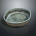 Vintage Household Metal Basin With Aged Surface And Rim With Small Rivets