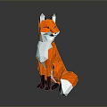 Low Poly Style Game Movie Character Orange White Black Fox Sitting Pose Reflective Surface