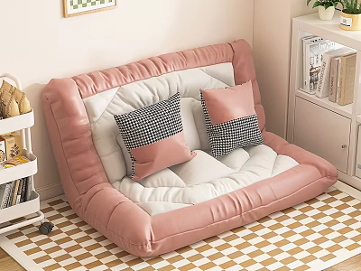 Pink Floor Sofa With Soft Pink And Checkered Pillows On Checkered Floor 3d model