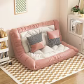 Pink Floor Sofa With Soft Pink And Checkered Pillows On Checkered Floor 3d model
