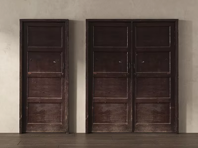 Dark Wooden Swing Doors Single And Double Panel Design For Home Interior 3d model
