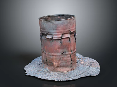 Modified Rusted Metal Barrel As Homemade Weapon With Damaged Straps On Gravel Base 3d model