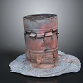 Modified Rusted Metal Barrel As Homemade Weapon With Damaged Straps On Gravel Base