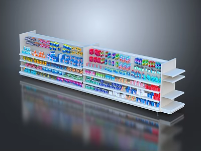 Multiple Tier Display Shelves in Retail Store Stocked With Colorful Merchandise 3d model