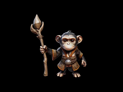 Cute Monkey Figurine Ornament Set With Staff And Decorative Outfit For Home Decor 3d model