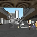 Modern High Rise Hotel Building Complex With Green Roof Plaza Water Feature And Pedestrian Walkways