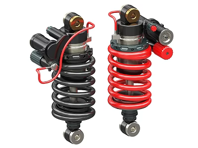 Industrial Equipment Shock Absorbers with Black Red Coil Spring Structure 3d model