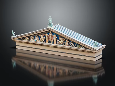 Classical Architectural Component With Sculptural Reliefs Blue Roof And Decorative Details 3d model
