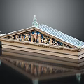 Classical Architectural Component With Sculptural Reliefs Blue Roof And Decorative Details