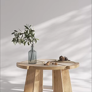 Modern Coffee Table Solid Wood Rattan Coffee Table Side Table Corner Table Creative Art Solid Wood Round Coffee Table Vase Ornaments Jewelry Combination 3d model