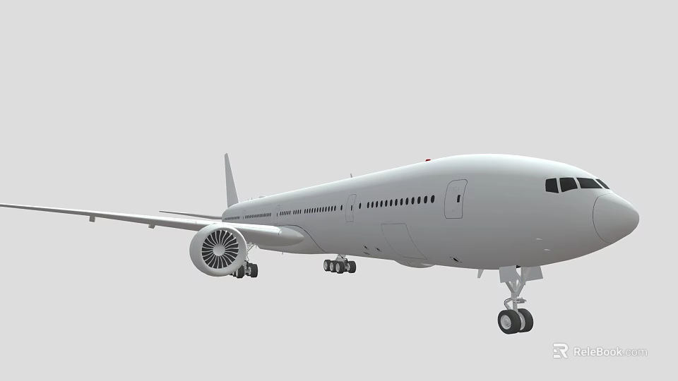 White Commercial Passenger Plane With Extended Landing Gear And Wing Engines 3d model 