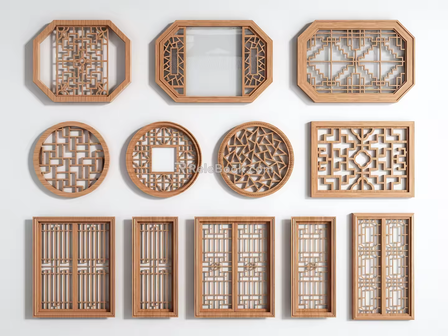 Chinese-style window openwork window retro window pane openwork window grilles 3d model