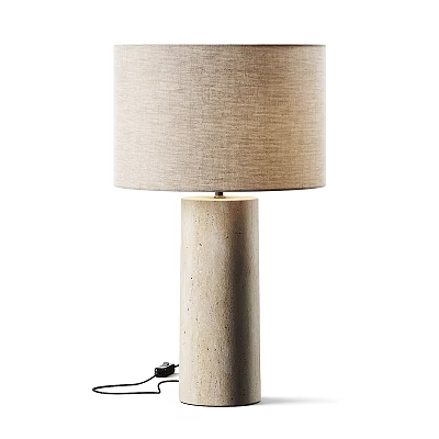 Modern Table Lamp With Linen Fabric Shade And Stone Column Base For Living Room Decor 3d model