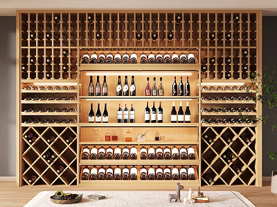 Wooden Wine Cabinet With Multiple Racks For Wine Bottle Storage And Decorative 3d model