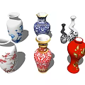 Ceramic Vessels with Various Colorful Patterns and Decorative Designs in Different Shapes 3d model