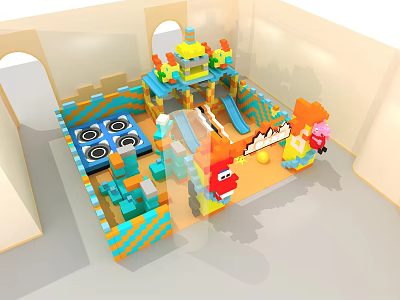 Colorful Building Blocks Playground With Slide Castle And Interactive Structures For Kids 3d model