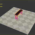 Elegant Dark Red Wooden Table Placed On Gray And White Checkered Floor