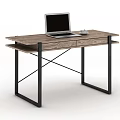Wooden Top Office Desk With Black Metal Frame Laptop And Coffee Cup