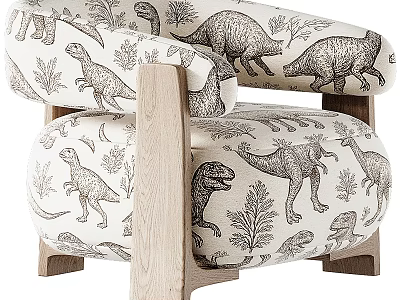 Dinosaur Pattern Accent Chair With Wooden Frame And Playful Design Details 3d model