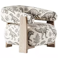 Dinosaur Pattern Accent Chair With Wooden Frame And Playful Design Details