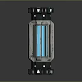 Futuristic Transparent Casing Device With Blue Vertical Strip And Purple Lines