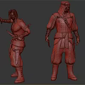 Two Male Warrior Characters With Daggers Swords Blue Cloth Brown Armor White Pants