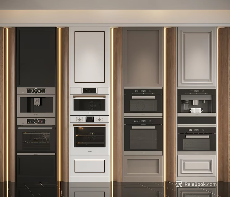 Modern Kitchen With Multicolor Cabinets And Built in Kitchen Appliances 3d model 