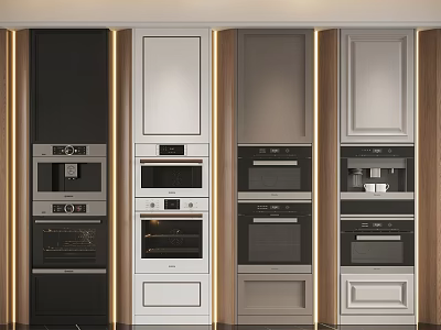 Modern Kitchen With Multicolor Cabinets And Built in Kitchen Appliances 3d model