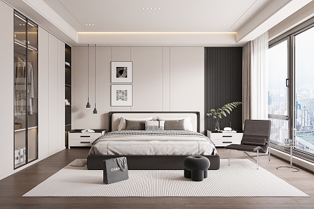 Simple black and white gray bedroom bed 3d model