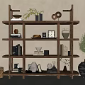 Wooden Multi Tiered Storage Shelf With Books Vases And Plants In Home Interior