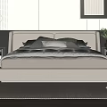 Modern Minimalist Double Bed with Upholstered Headboard Pillows Nightstands and Green Plant in Bedroom