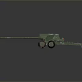 Green Military Cannon With Long Barrel And Wheel Mounted Carriage