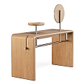 Modern Wooden Dressing Table With Round Mirror And Small Circular Platform 3d model