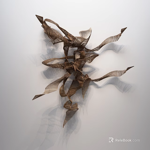 Abstract Dark Brown Wire Wall Decor With Intertwined Lines Openwork Design Light-Colored Wall Shadow Effect 3d model